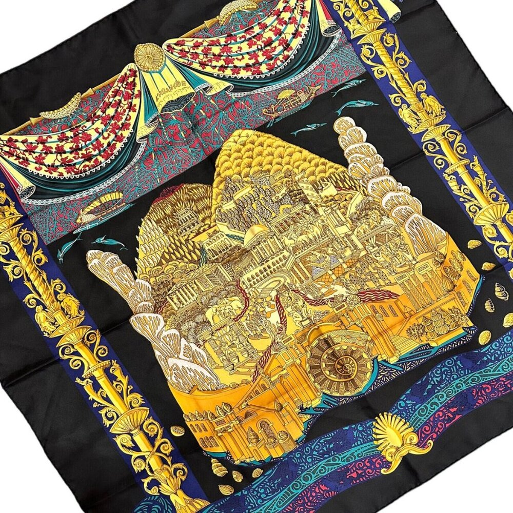 Hermes Carre L'Atlantide Atlantis Vintage 90cm Black Multicolor Silk Scarf - Picture 2 of 7